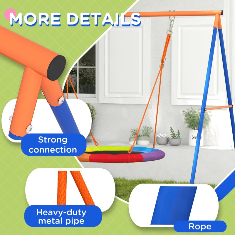 Outsunny Metal Kids Swing Set Nest Swing Seat with A-Frame Structure for Outdoor Use - Multicoloured