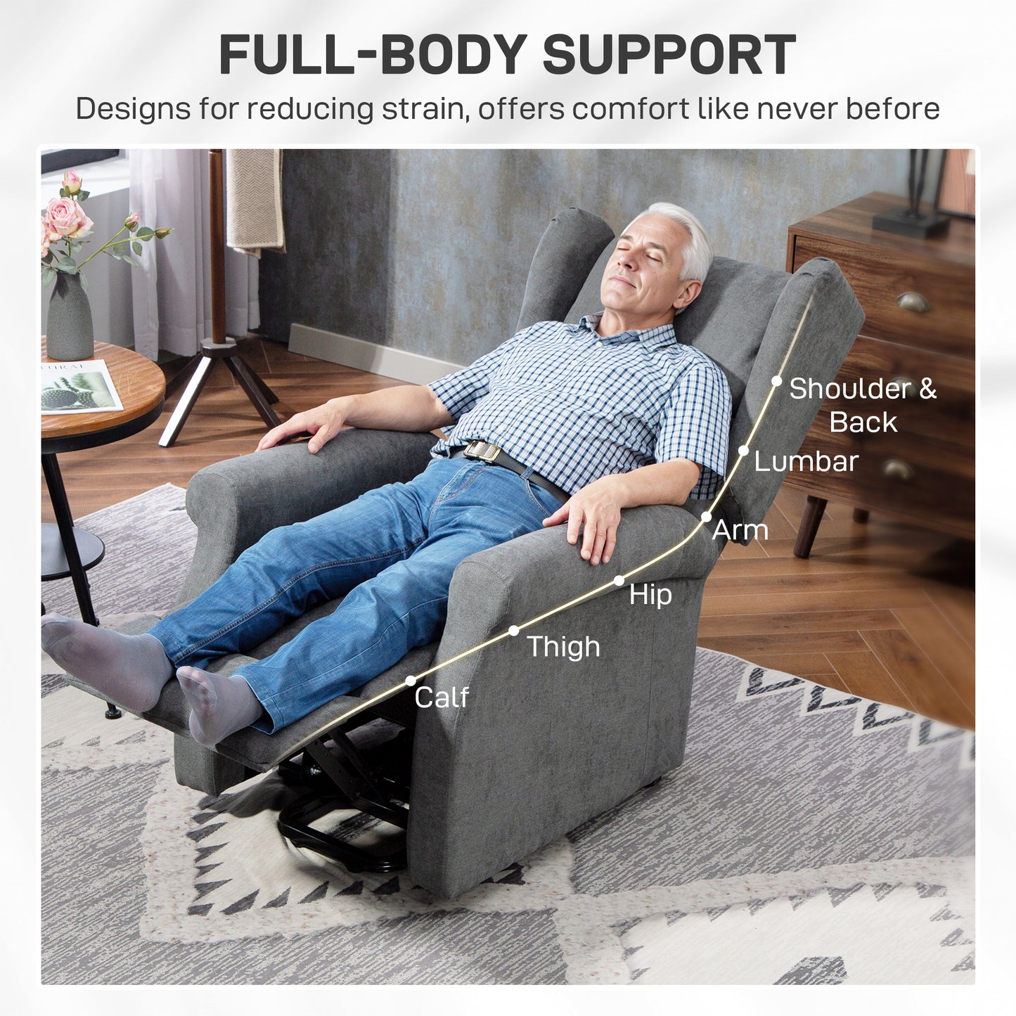 HOMCOM Power Lift Recliner Armchair, Electric Lift Chair for Elderly with Remote, Side Pockets, Extended Footrest, Fabric, Charcoal Grey