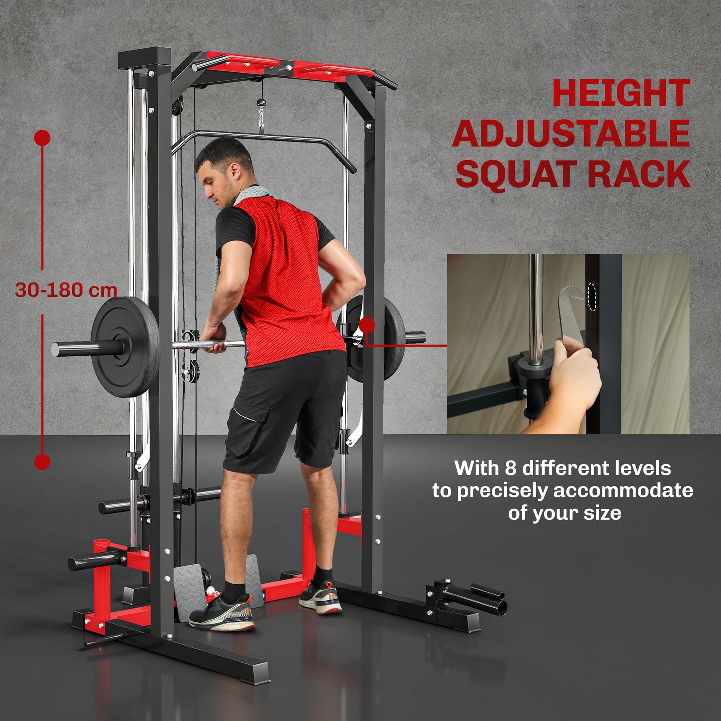 SPORTNOW Cable Crossover Machine, Multi-Function Power Rack with Pull Up Bar, Lat Pull Down System, Squat Rack, Barbell Bar