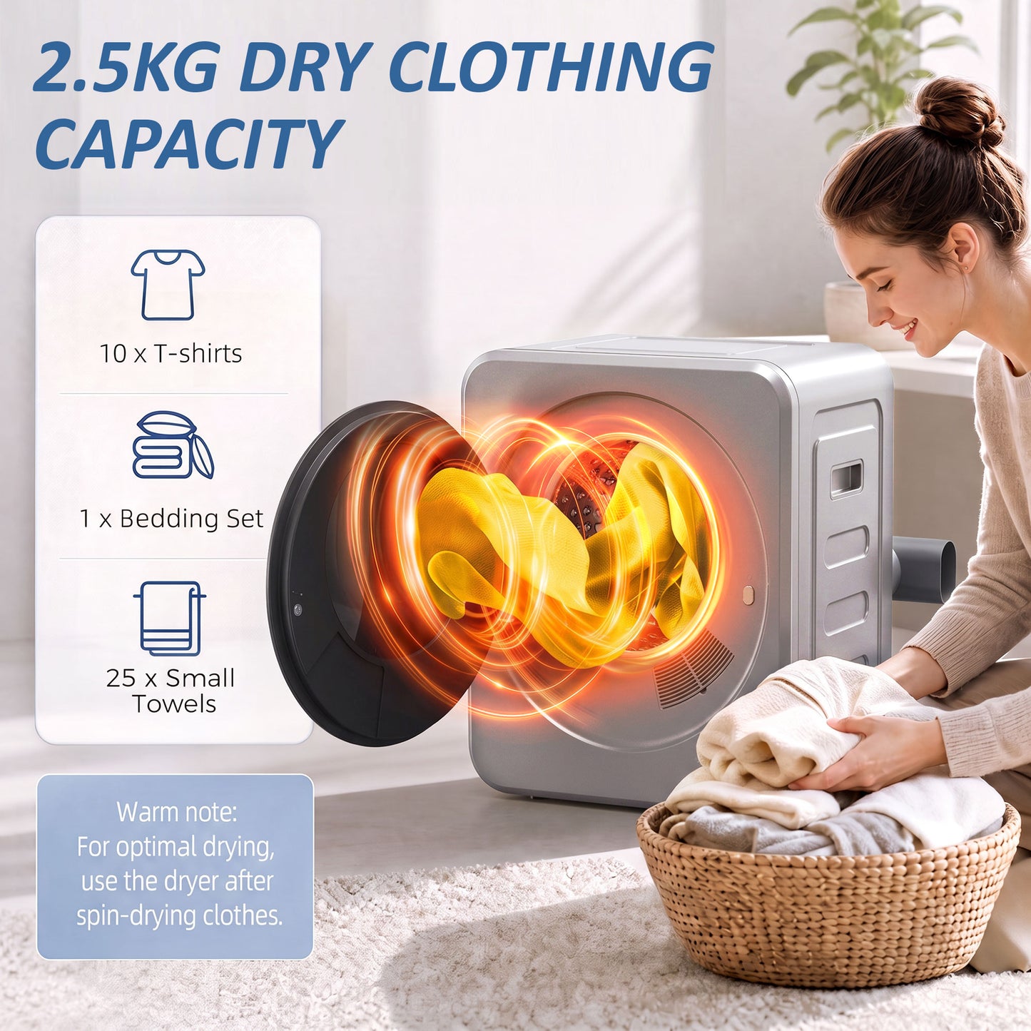 HOMCOM Vented Tumble Dryer, 4 kg Front Tumble Dryer with Stainless Steel Tub, 800W Compact Freestanding, Silver