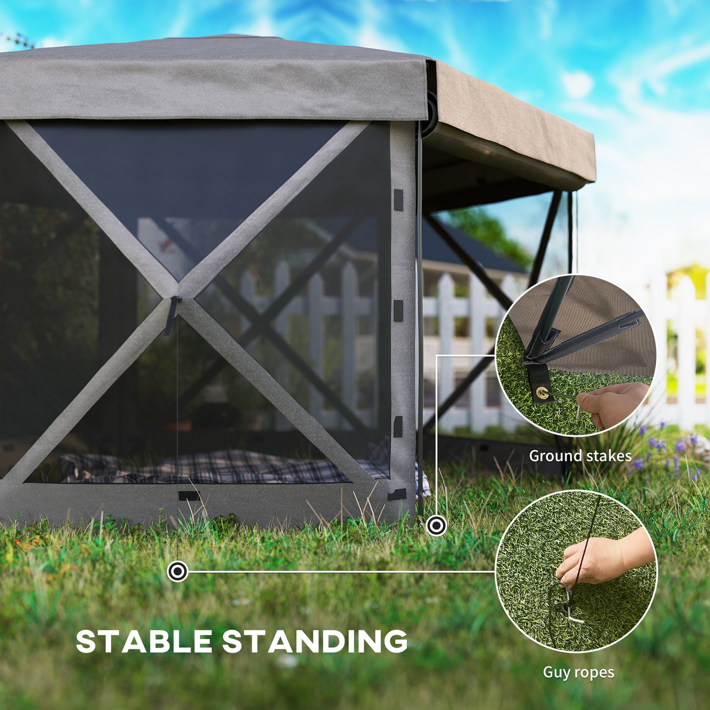 Outsunny 3x3m Hexagon Pop Up Gazebo, Waterproof UV Resistant Tent with Netting & Carry Bag, Brown