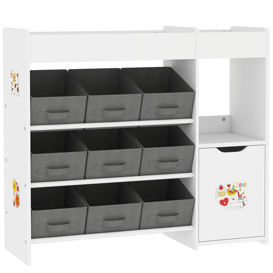 AIYAPLAY Kids Toy Storage, 9 Removable Fabric Bins, Wooden Toy Storage Units for Toys and Books for Bedroom, Nursery, White