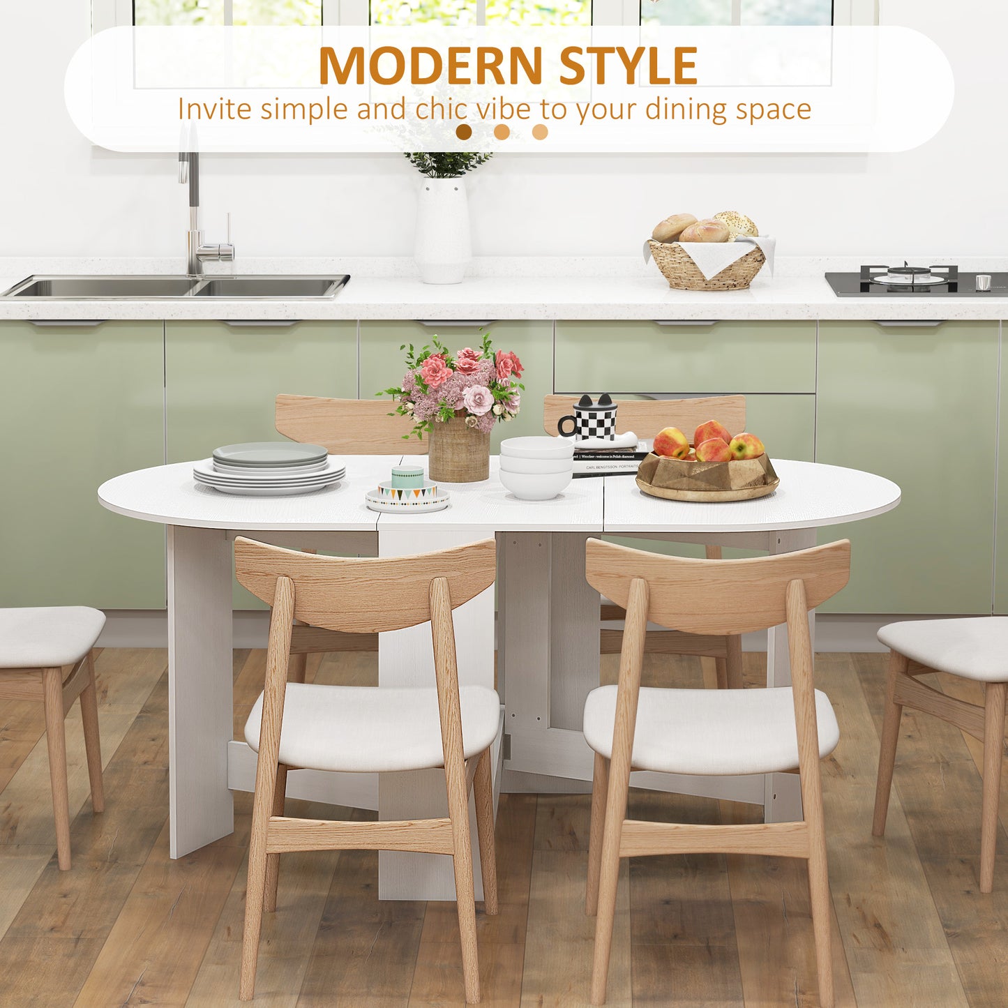 HOMCOM Folding Dining Table, Drop Leaf Table for Small Spaces, Oval Kitchen Table for Dining Room, Ash Wood-Effect