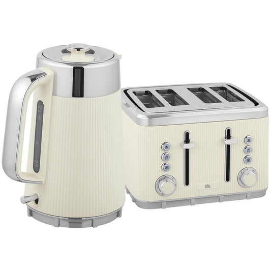 HOMCOM Electric Kettle and Toaster Set, 3000W 1.7L Rapid Boil Jug with Filter, Cool Touch, 4 Slice Toaster with 7 Browning Controls, Crumb Tray, Cream