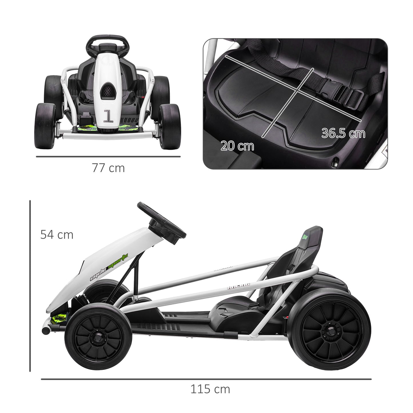 HOMCOM 24V Electric Go Kart for Kids, Drift Ride-On Racing Go Kart with 2 Speeds, for Boys Girls Aged 8-12 Years Old, White