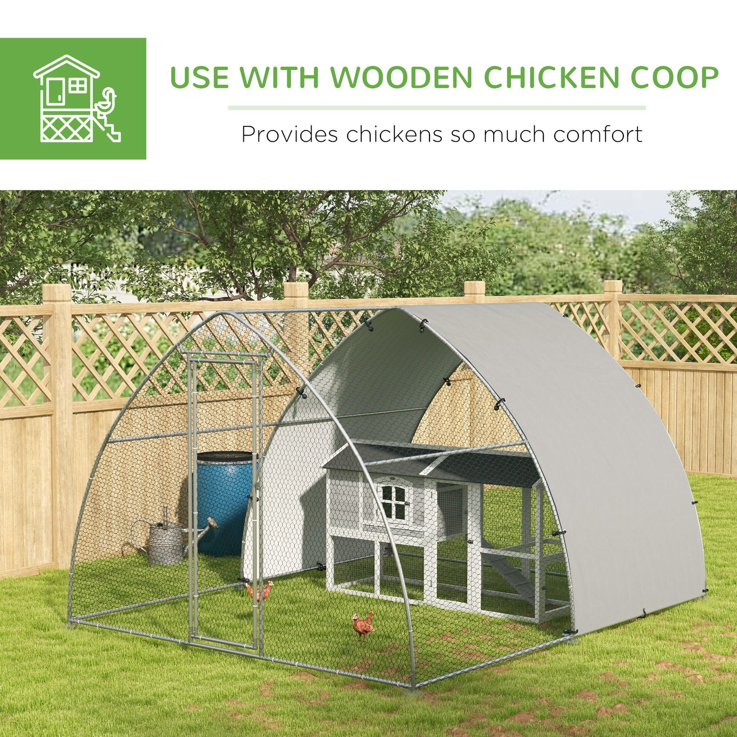 PawHut Galvanised Outdoor Chicken Coop with Cover for 8-12 Chickens Hens Ducks Rabbits 3 x 3.8 x 2.2m - Silver Tone