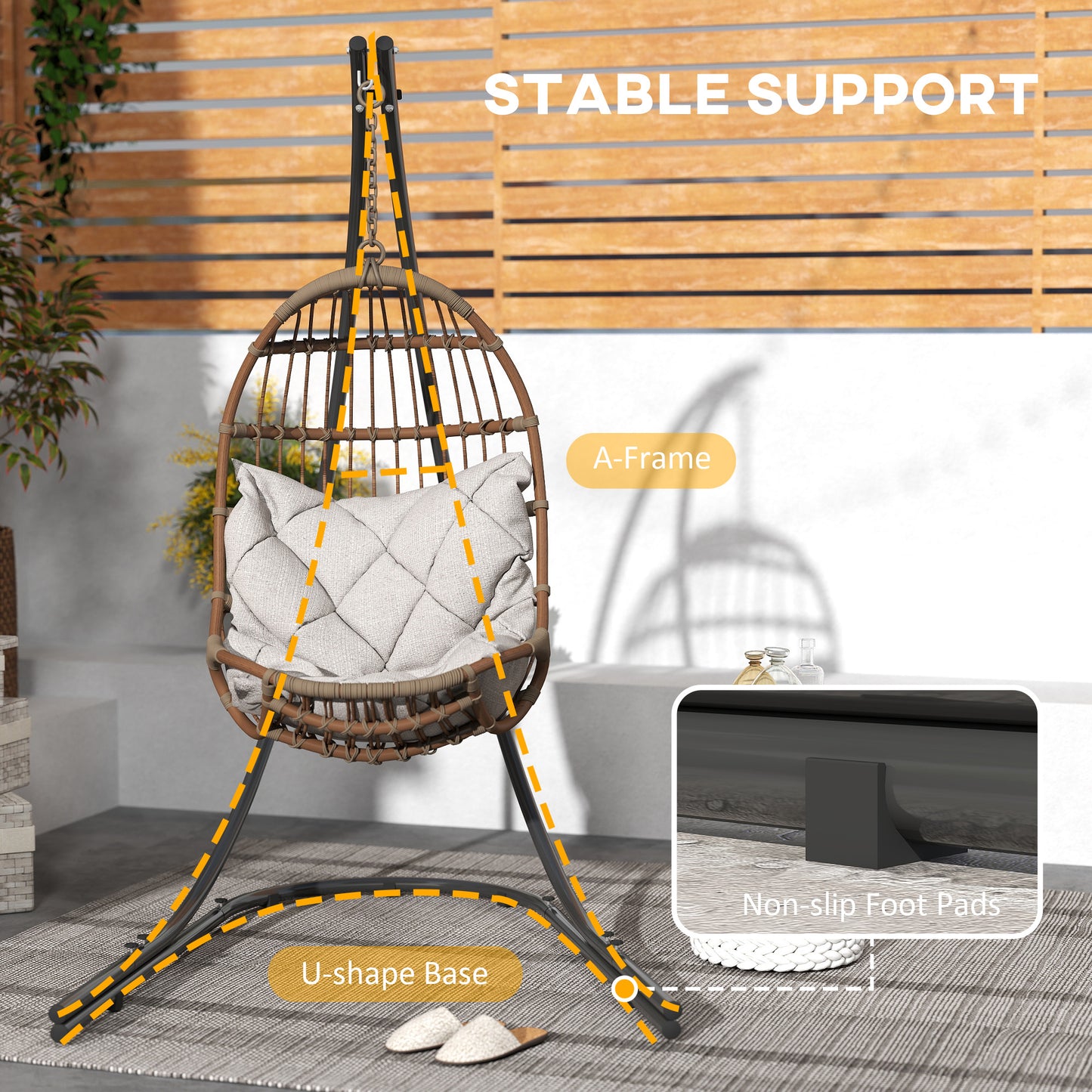 Outsunny Hammock Chair Stand, Heavy Duty Metal Frame, 150 KG Capacity, Indoor/Outdoor Use, Black