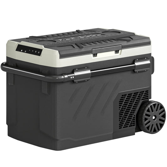 Outsunny 40L Compressor Car Fridge Freezer, Dual Zone Camping Refrigerator with App Control, Telescopic Handle, -20°C-20°C