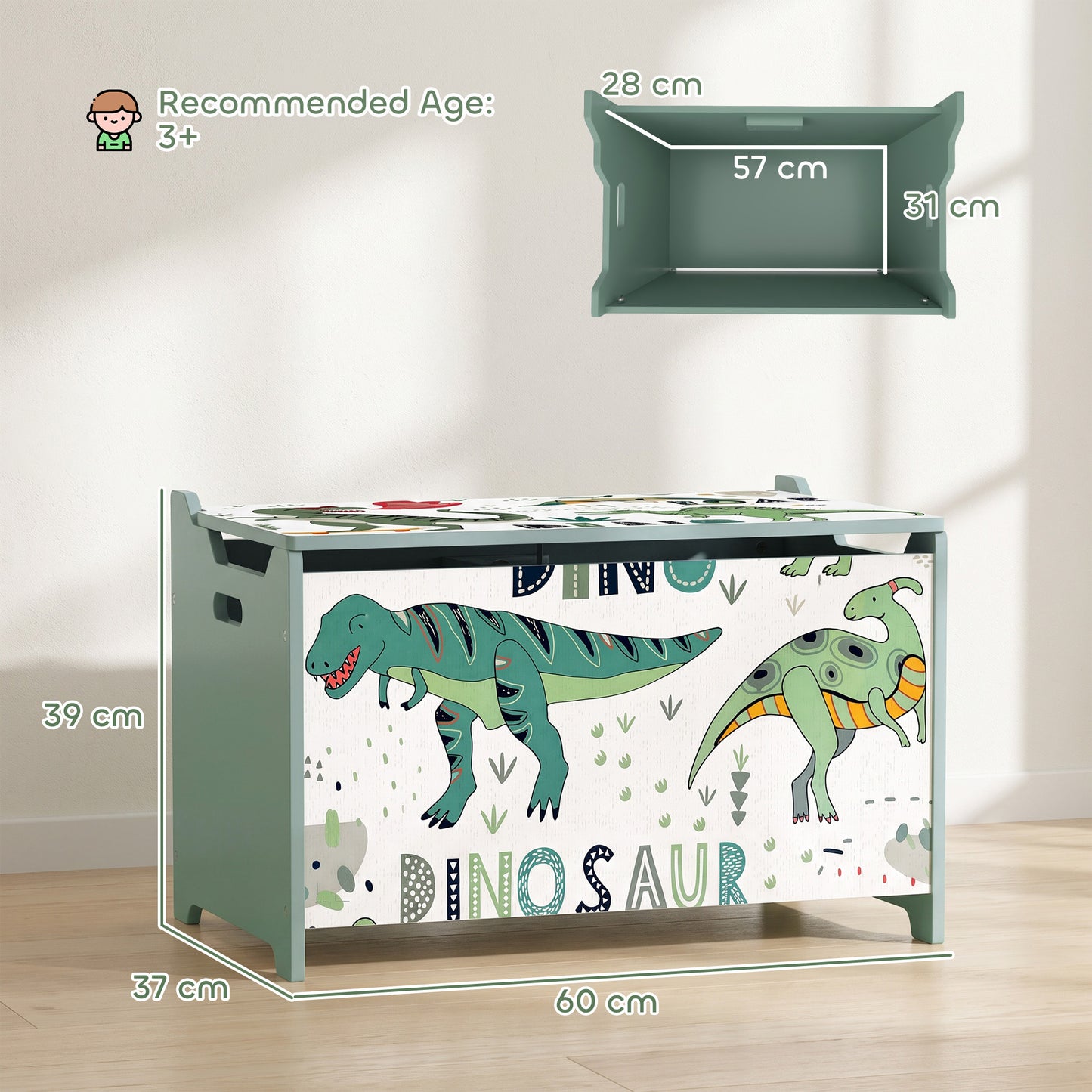 AIYAPLAY Storage Chest, Wooden Toy Chest with Lid, Flip-Top, Security Hinges and Anti-Pinch Design for Kids, Green