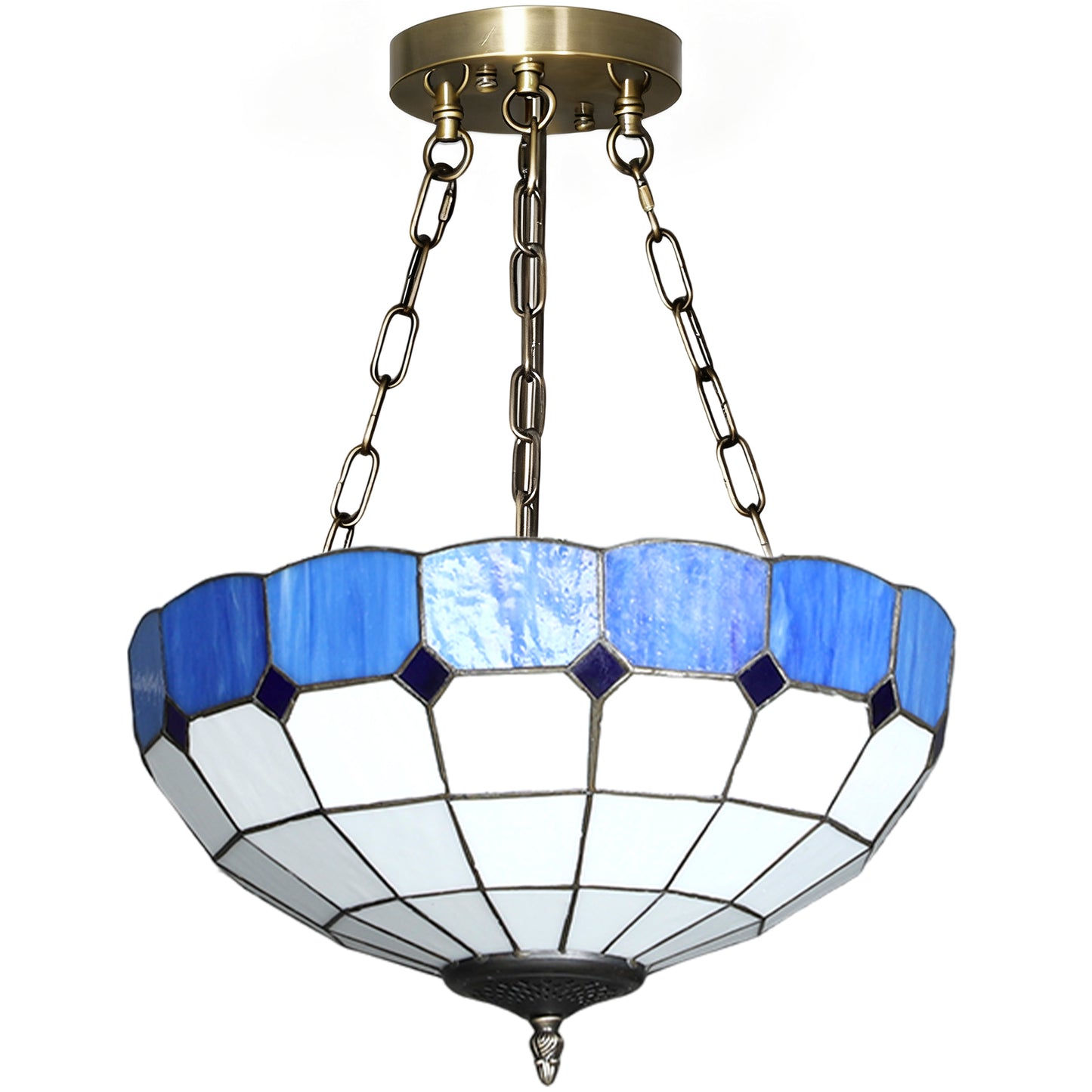 HOMCOM Tiffany Style Ceiling Light, Vintage Chandelier with 3 E27 Sockets, Semi Flush Mount for Living Room, Bulbs Not Included Blue