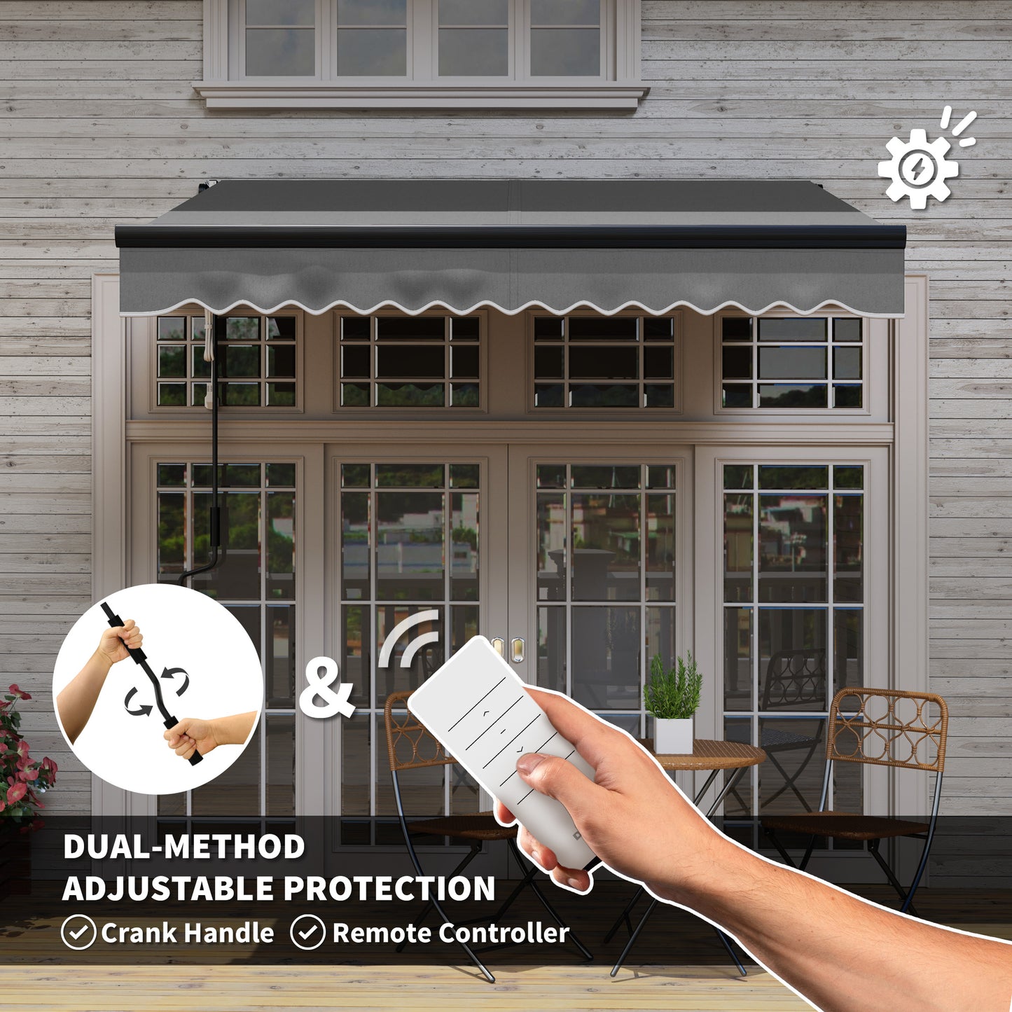 Outsunny 2.5x2m Electric Awning, LED Light & Remote, Aluminium Frame, UV50+ Canopy, Dark Grey