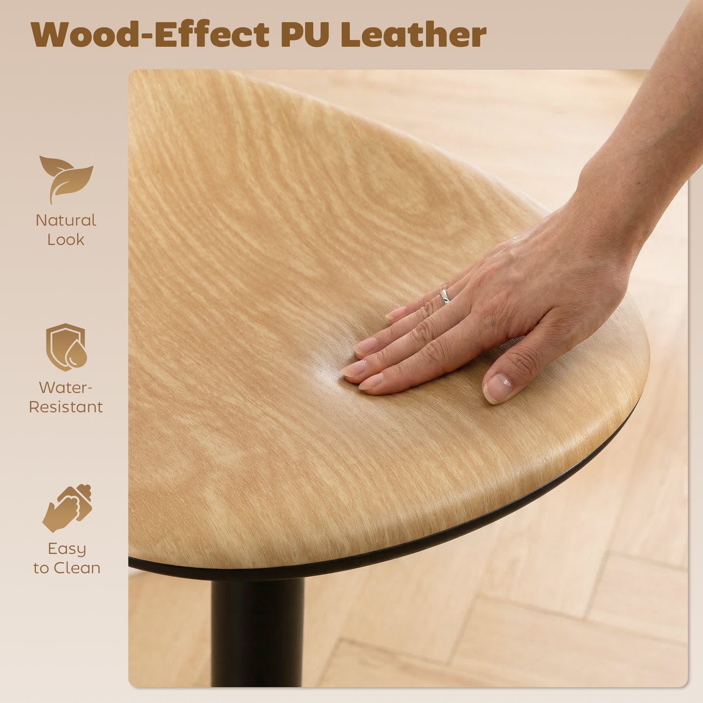 HOMCOM Set of 2 Barstools PU Leather Kitchen Stools with Saddle Seat Height Adjustable Swivel Kitchen Chairs with Footrest Oak