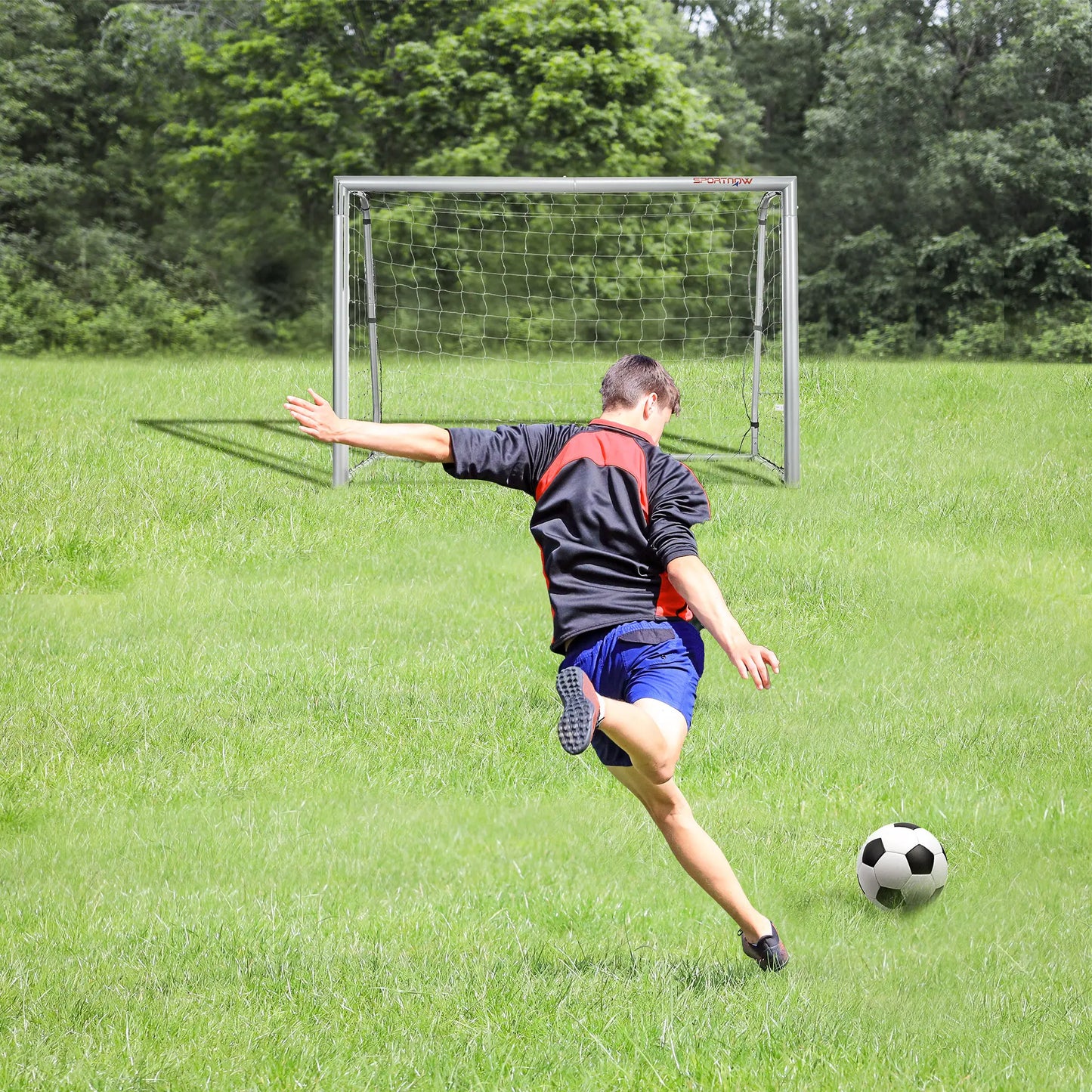 SPORTNOW 6ft x 4ft Football Goal, Set of 2 Football Net for Garden, Training Goal with Ground Stakes, Steel Frame