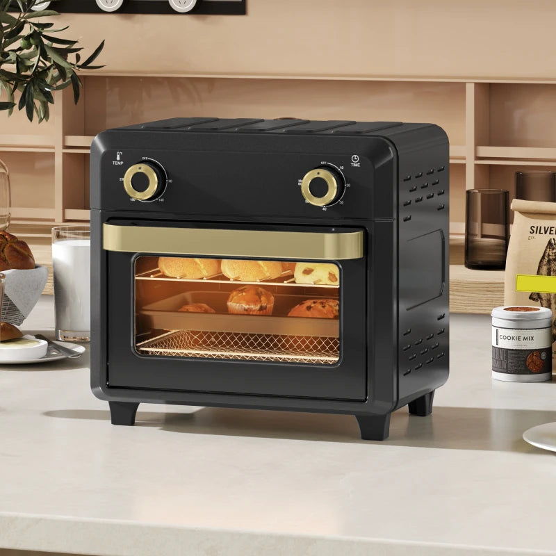 HOMCOM 10L Air Fryer Oven, Mini Oven, Oil Free Cooking, Grill, Roast, Bake, with Adjustable Temperature, Timer, Touch Screen, Dishwasher Safe, 1000W, Black