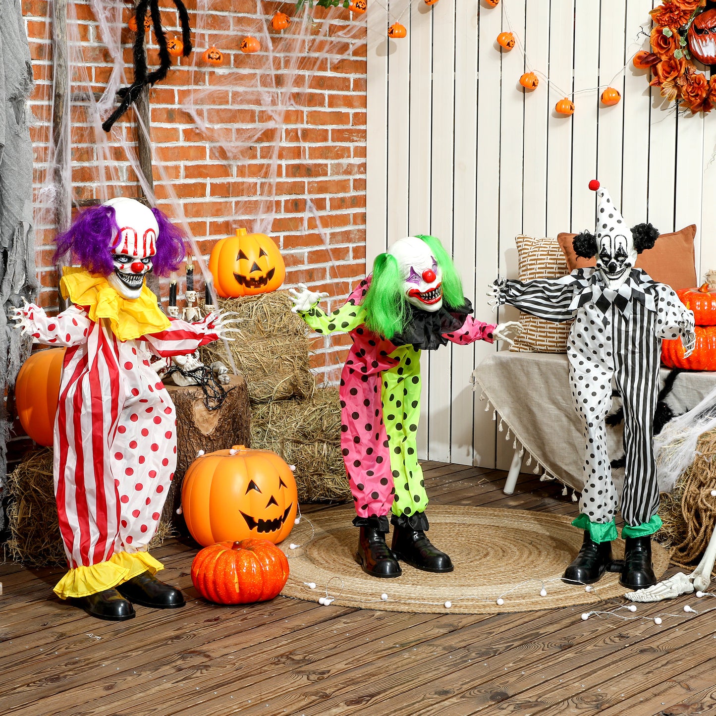 Outsunny Life Size Stackable Halloween Animated Clown, Red Light Up Eyes, Sound Activated, Battery Operated Indoor Party Prop, Halloween Decor, Scary, Red