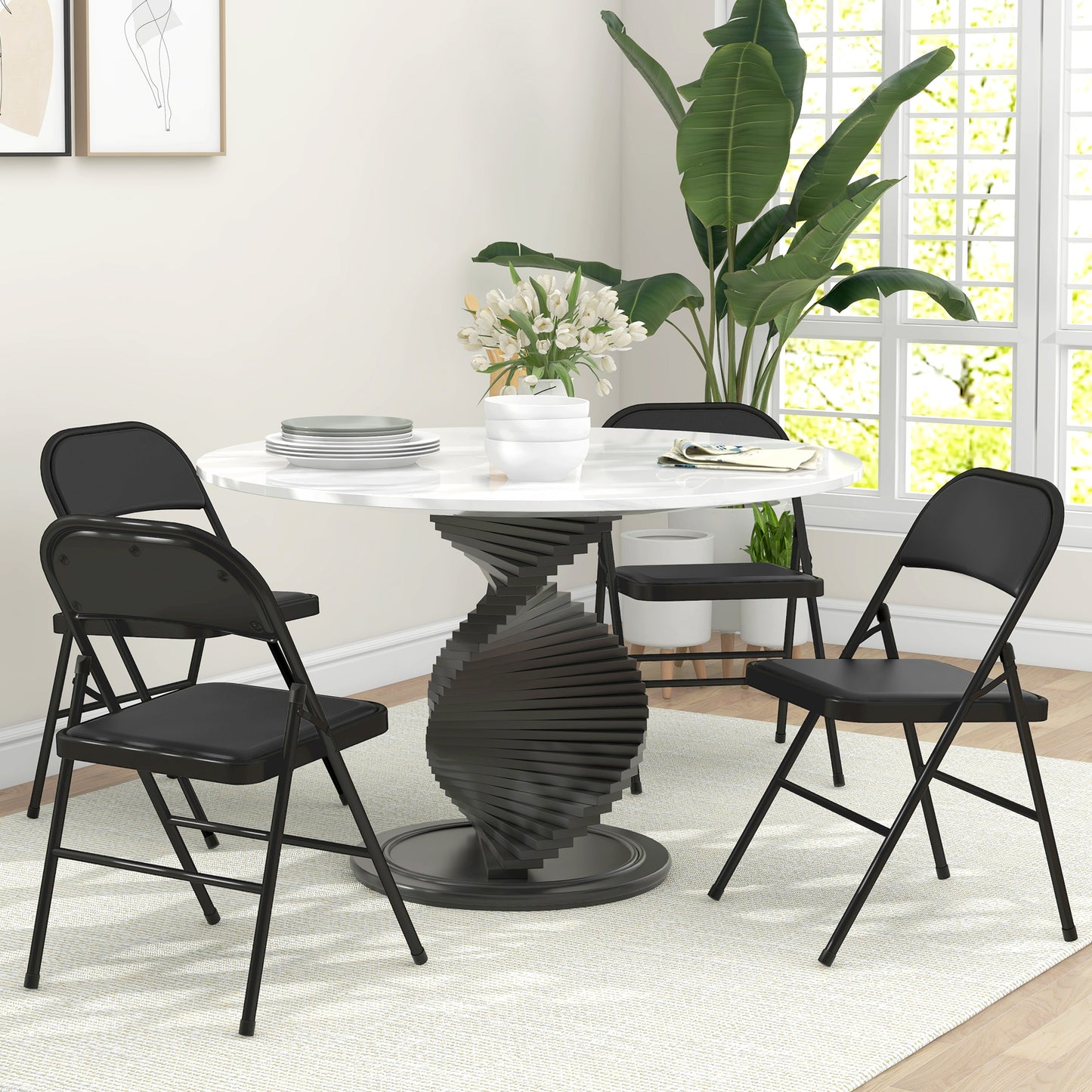 HOMCOM Set of Four Cushioned Steel Folding Chairs - Black
