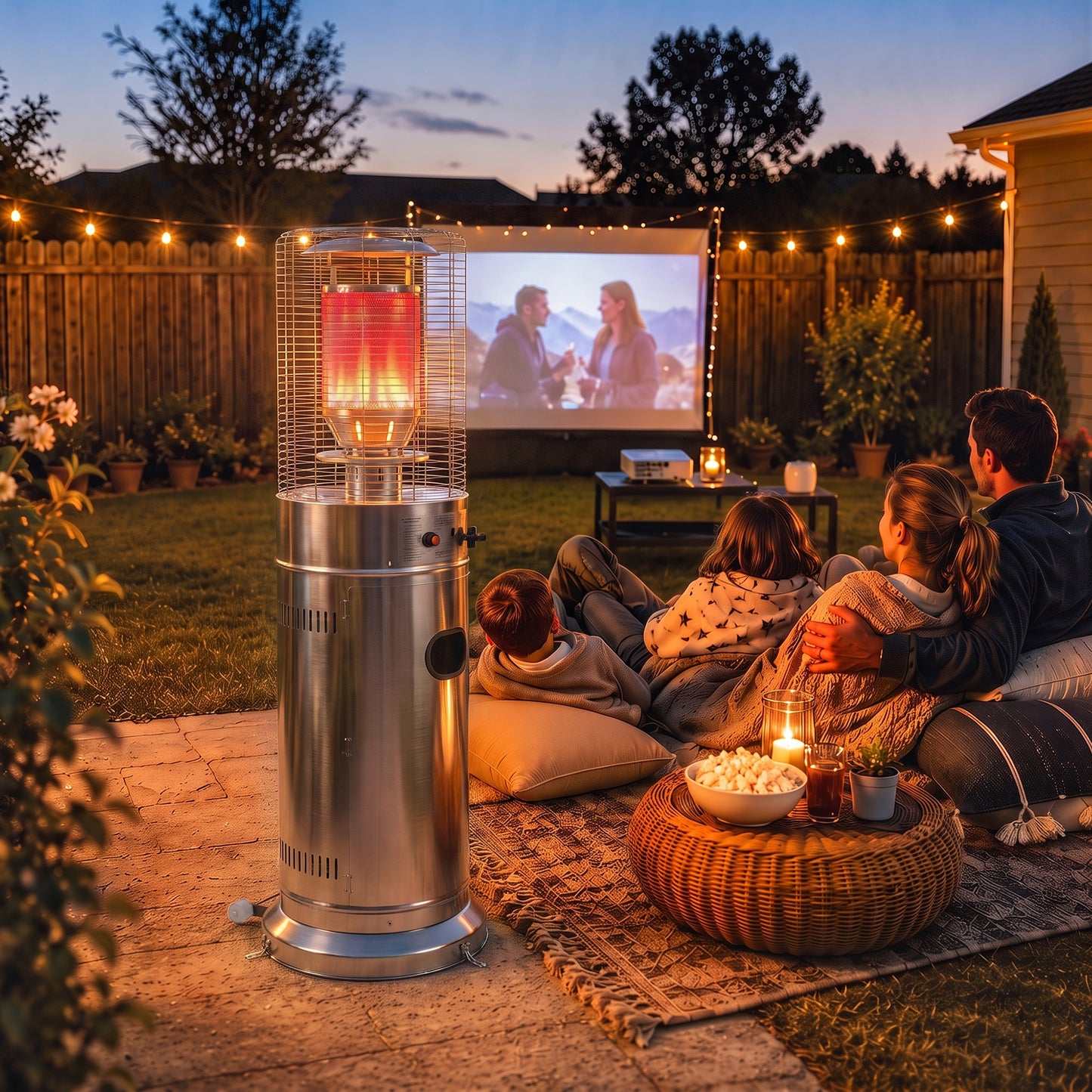 Outsunny Gas Patio Heater, 13 kW Stainless Steel Portable Propane Outdoor Heater with Pulse Ignition, Tip-over Protection, Silver