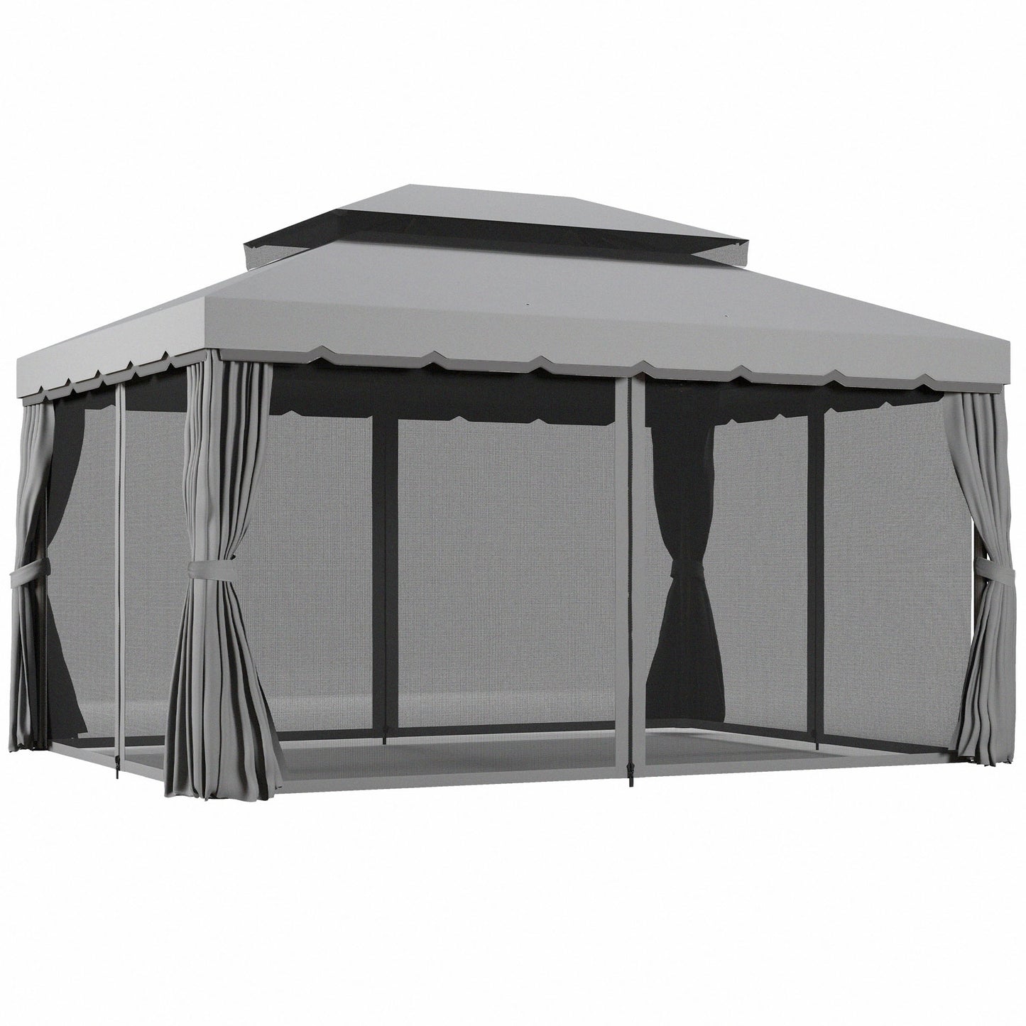 Outsunny 3 x 4m Aluminium Garden Gazebo, Marquee Canopy Shelter Pavilion Party Tent with Nets and Curtains for Garden and Deck, Light Grey