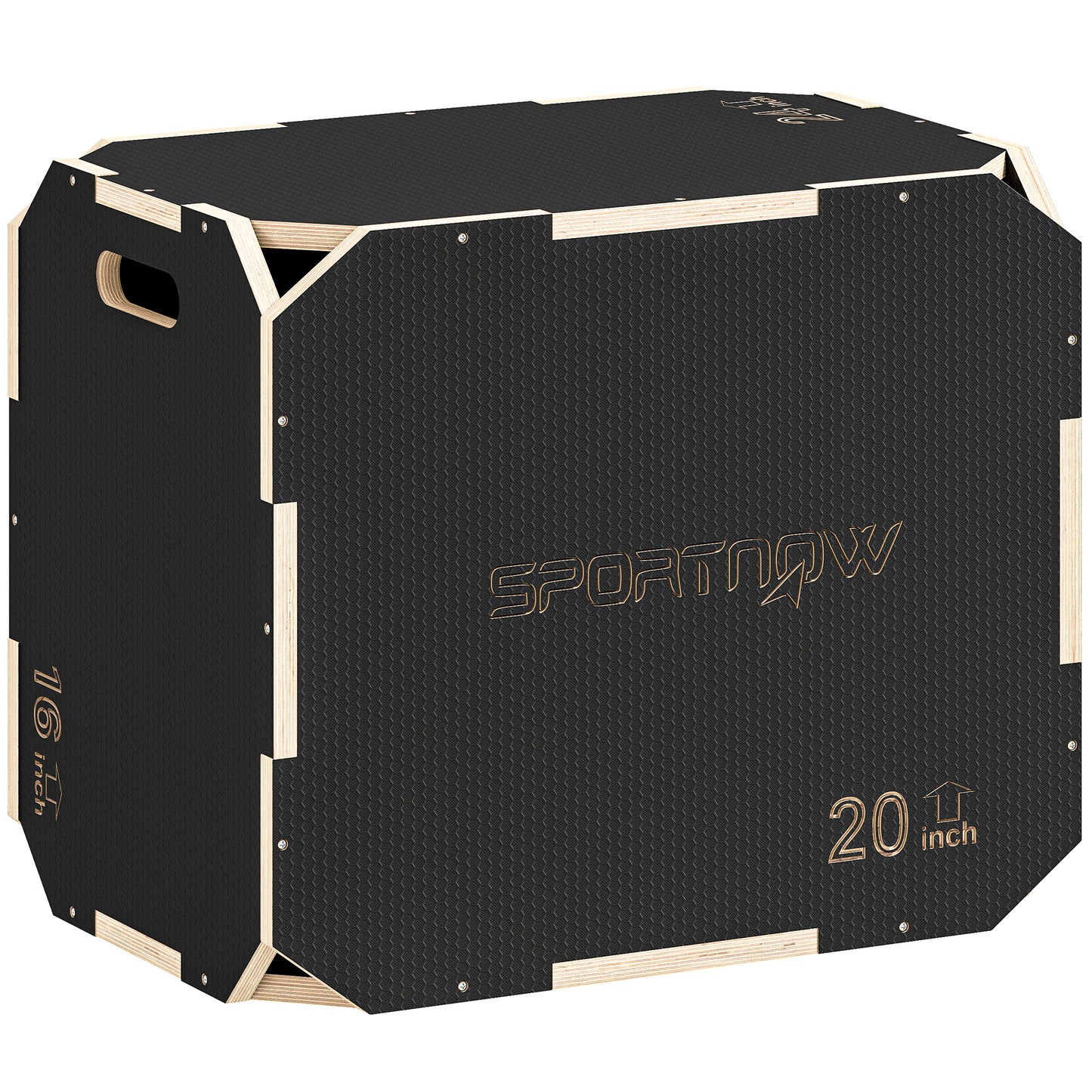SPORTNOW 3 in 1 Wooden Plyo Box, Corner-free Non-Slip Jump Box with Handles for Home Gym and Outdoor Workouts, 24" x 20" x 16".