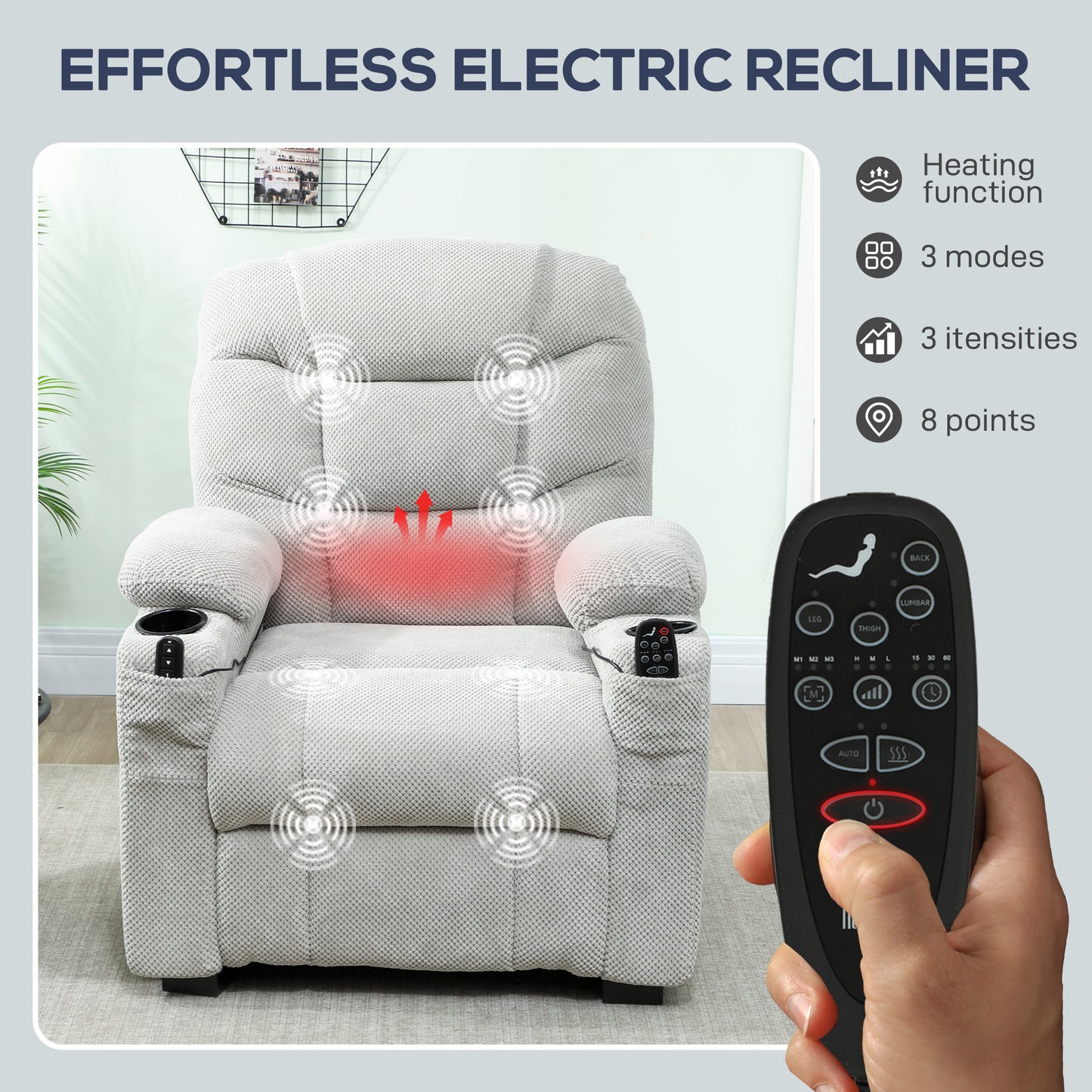 HOMCOM Electric Massage Recliner Chair with Heat Grey