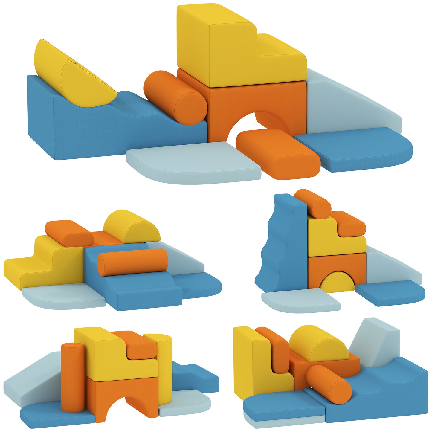 AIYAPLAY 9-Piece Soft Play Set, Kids Soft Play Foam Blocks with Detachable Cover for Climbing and Crawling