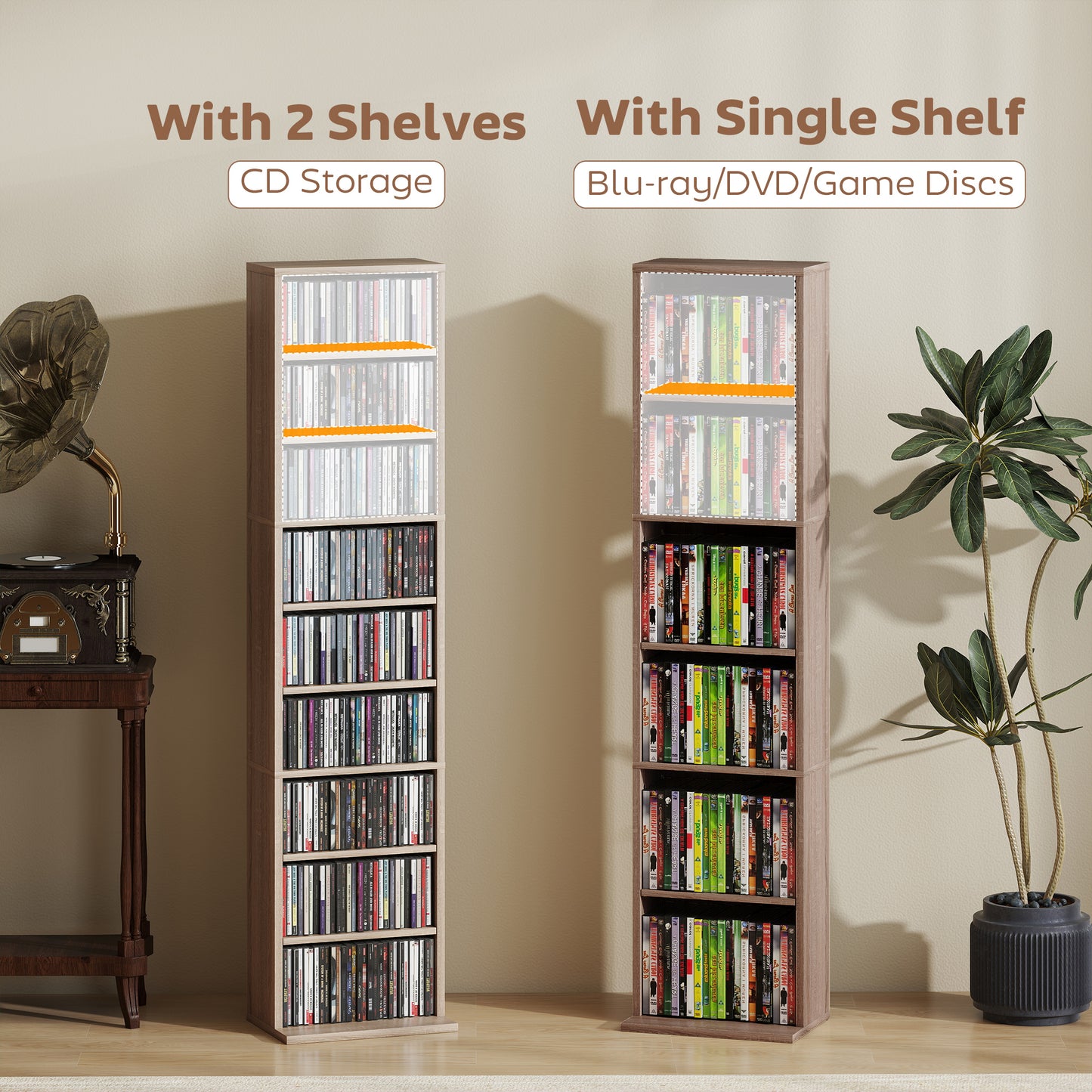 HOMCOM 260 Narrow CD Storage Unit - Natural Wood Finish