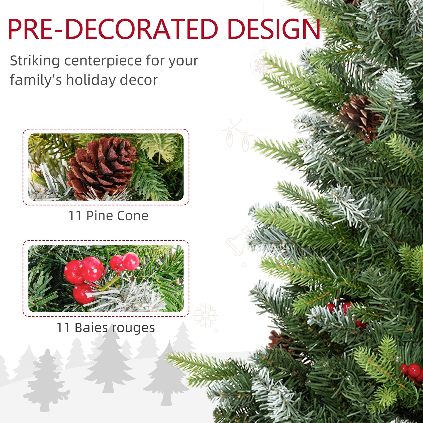 HOMCOM Set of Two 3ft Christmas Trees, with Lights, Berries and Pinecones
