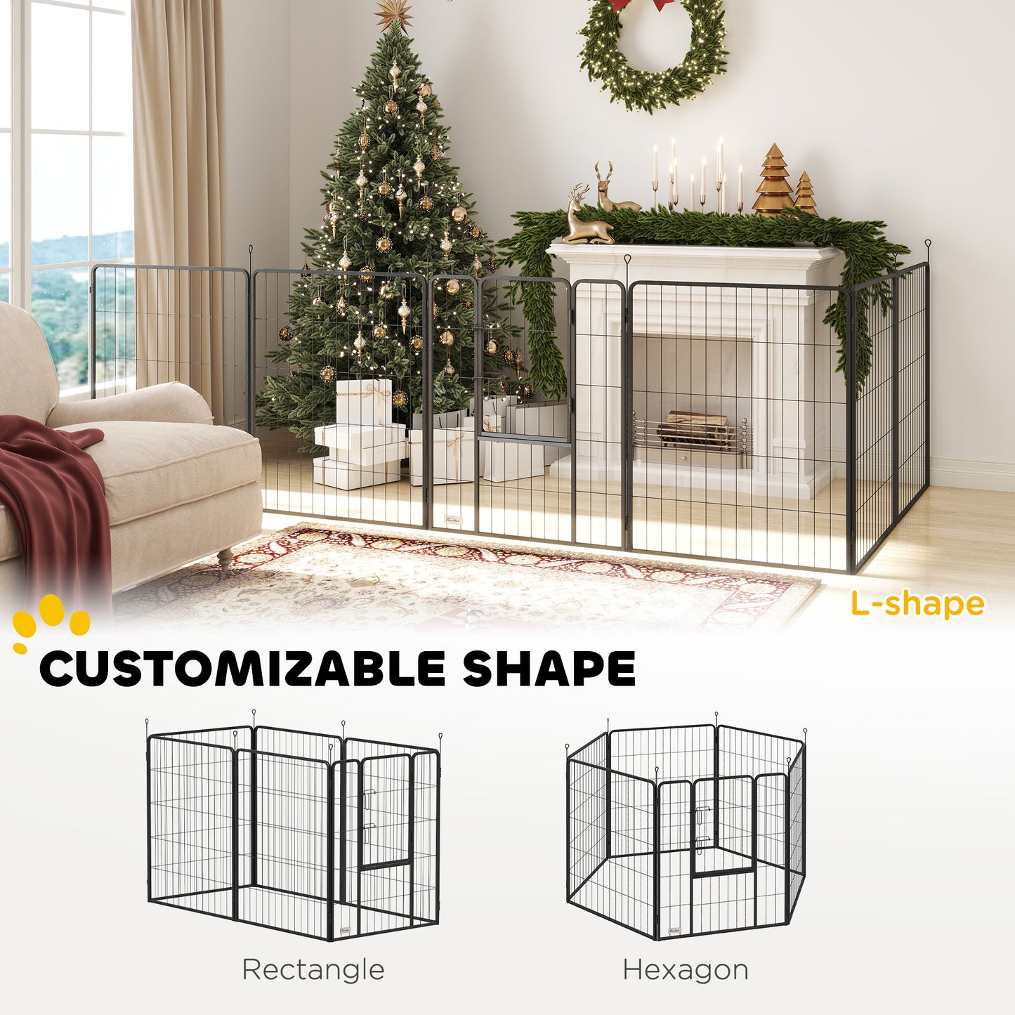 PawHut 6 Panels Dog Playpen, Portable Detachable Puppy Pen with Door, for Large Dogs, 100cm High, Black