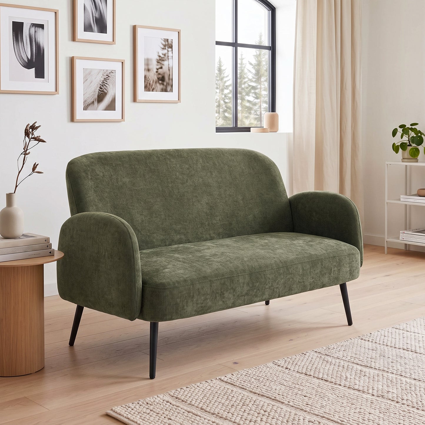 HOMCOM 132cm 2 Seater Sofa, Velvet Comfy Small Sofa Couch with Wide Seat, Thick Padding, Tapered Metal Legs, Green
