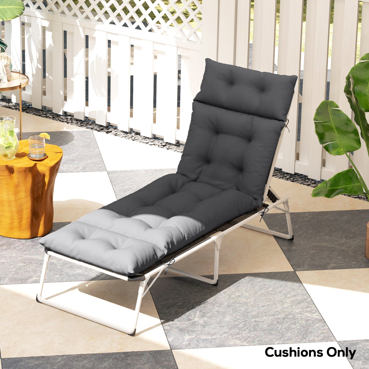 Outsunny Sun Lounger Cushion, 190x56x10cm, UPF20+ 220gsm Fabric, 6 Ties, Dark Grey