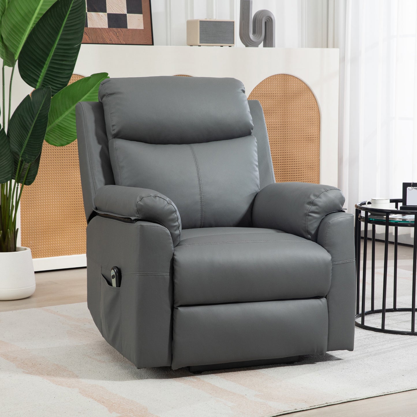 HOMCOM Faux Leather 70° Electric Riser Recliner Chair - Grey