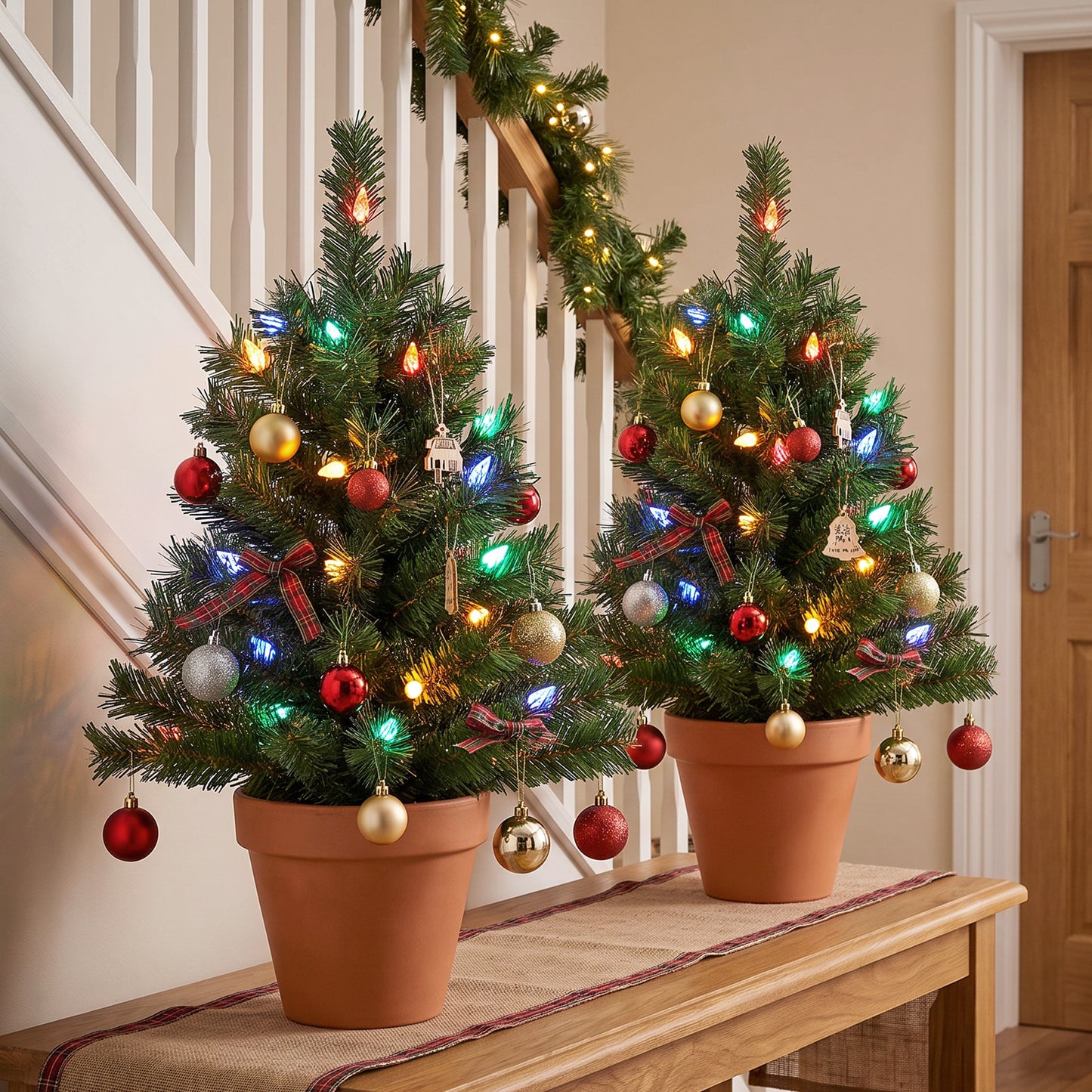 HOMCOM 60 cm Prelit Christmas Tree, 2 Packs Artificial Christmas Trees with 60 Colourful LED Lights, 130 Tips, Green