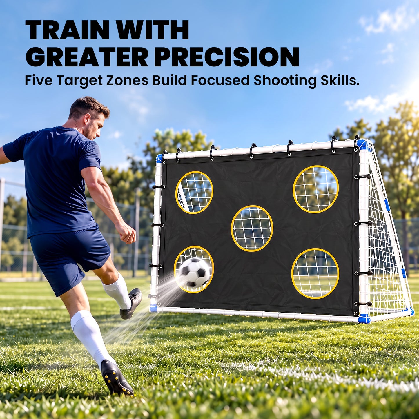 SPORTNOW Football Goal, 183 x 96 x 130 cm Portable Practice Football Net with Target Cloth and PVC ball, Tetoron Training Goal