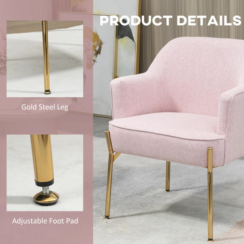 HOMCOM Accent Chair, Living Room Armchair, Vanity Chair with Gold Plating Metal Legs and Soft Padded Seat for Bedroom and Café, Set of 2, Pink