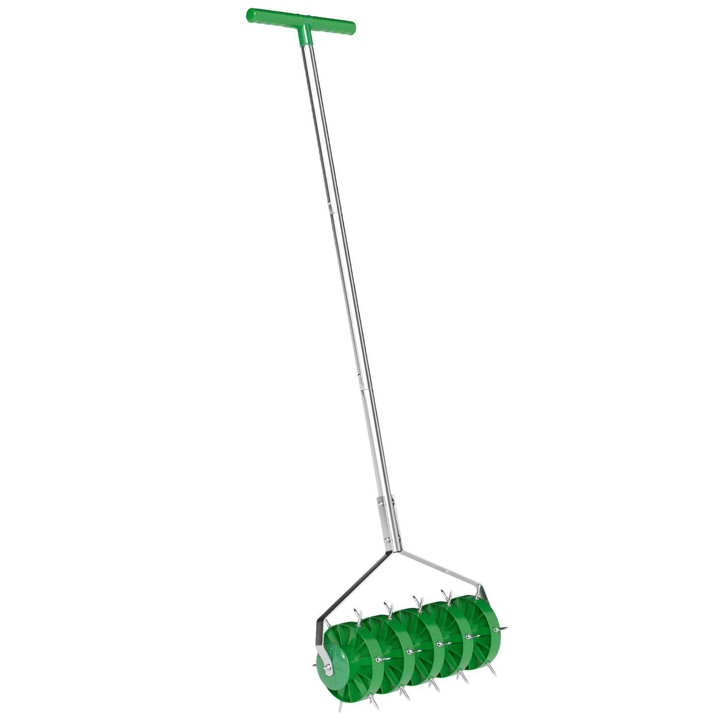 Outsunny Lawn Aerator, Manual Spike Roller, Heavy Duty with Detachable Handle and T-bar Grip, Outdoor Garden Tool, Dark Green