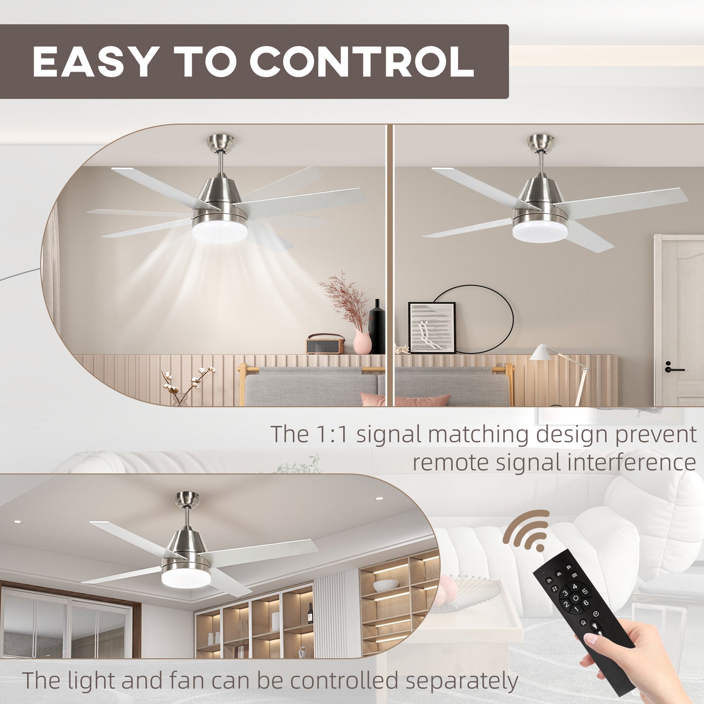 HOMCOM Ceiling Fan with LED Light Flush Mount Ceiling Fan Lights with Reversible Blades Remote Silver and Black