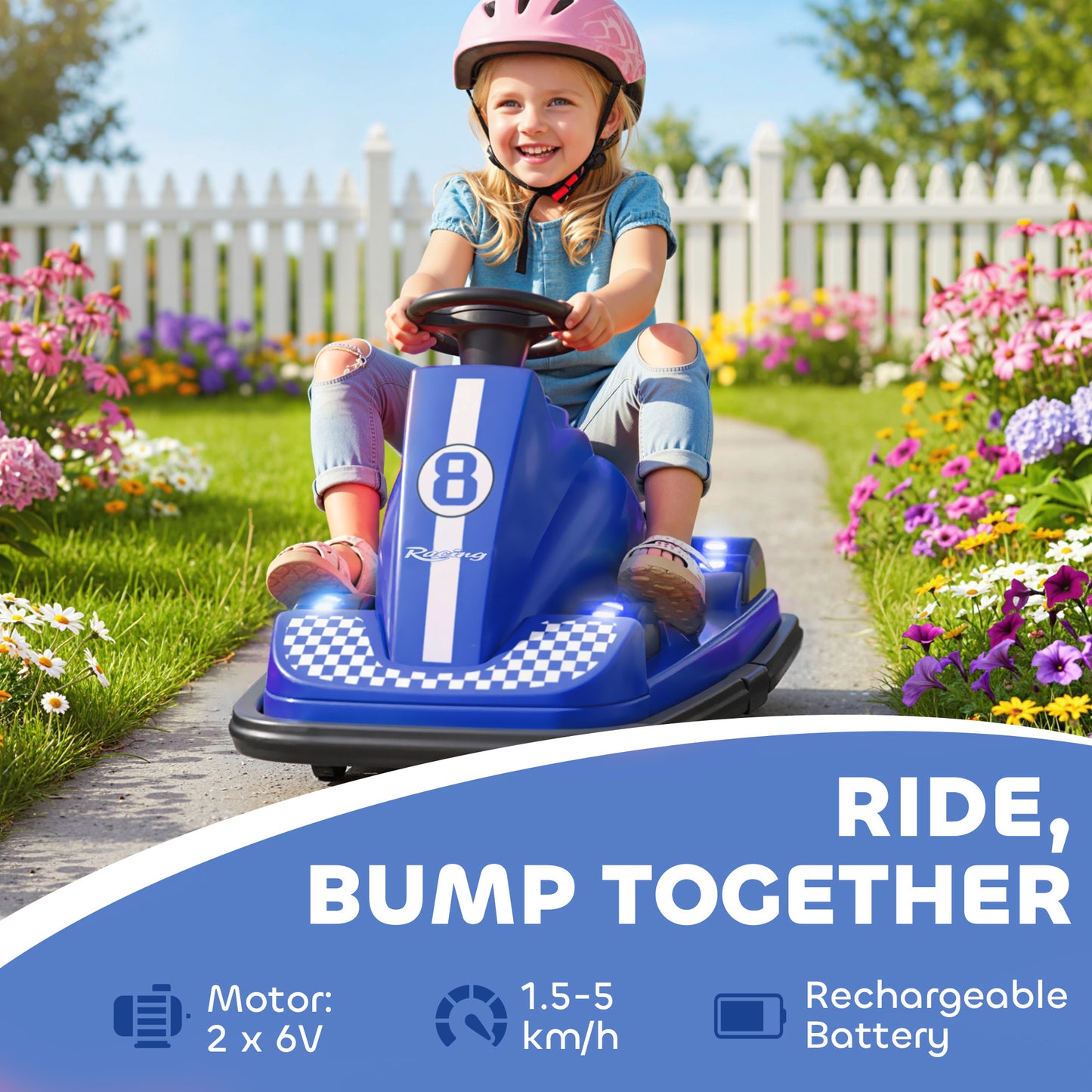 AIYAPLAY Kids Bumper Car, 360° Rotation Spin Electric Waltzer Car with LED Lights, Music for Ages 3-8 Years Old, Blue