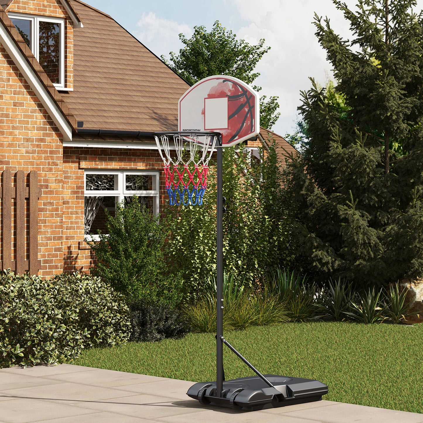 SPORTNOW Adjustable Basketball Stand Net System with Wheels Enlarged Base PE Backboard 179-209cm