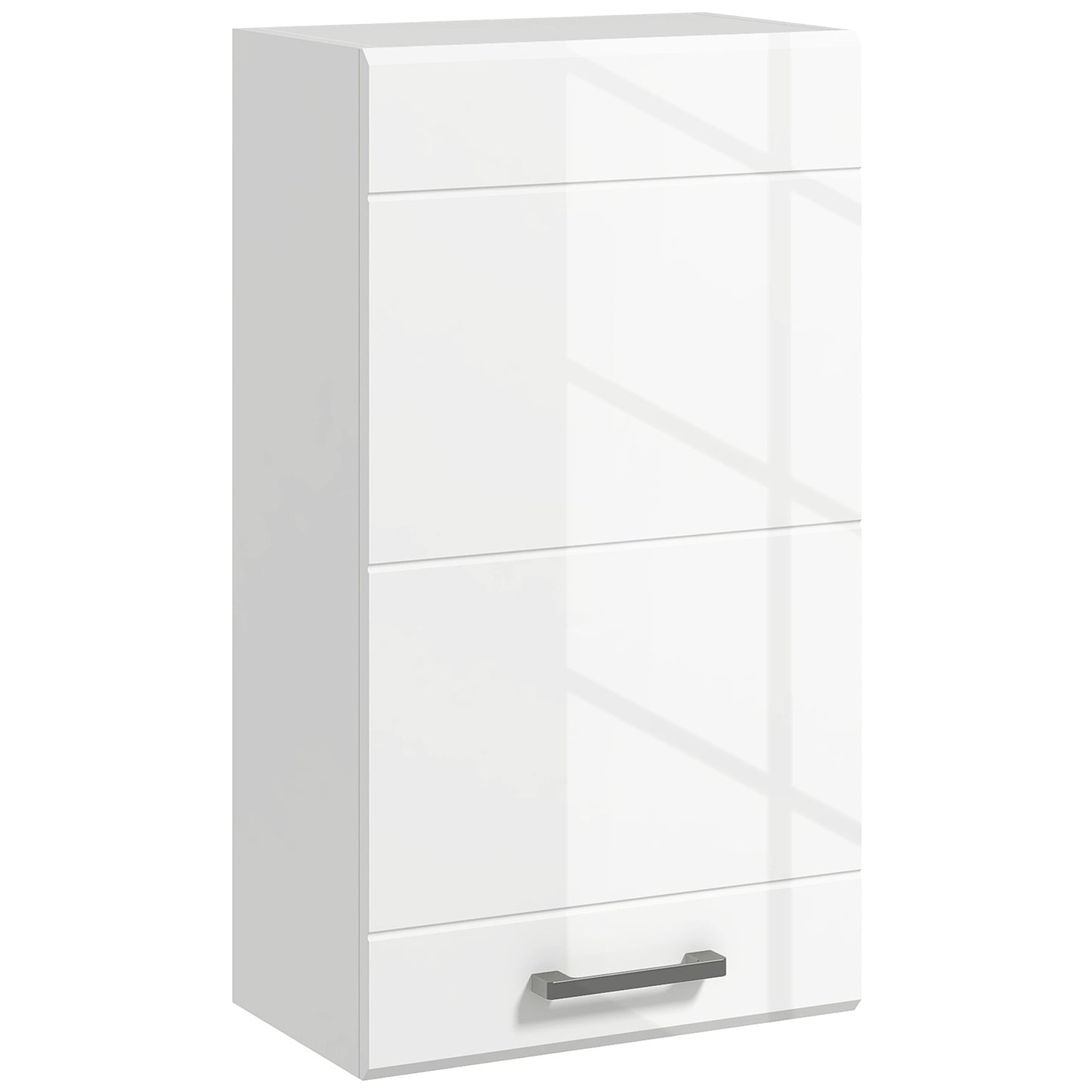 kleankin Bathroom Wall Cabinet, High Gloss Bathroom Storage Cabinet with Soft-Close Door, 3 Shelves, Adjustable Shelf, White