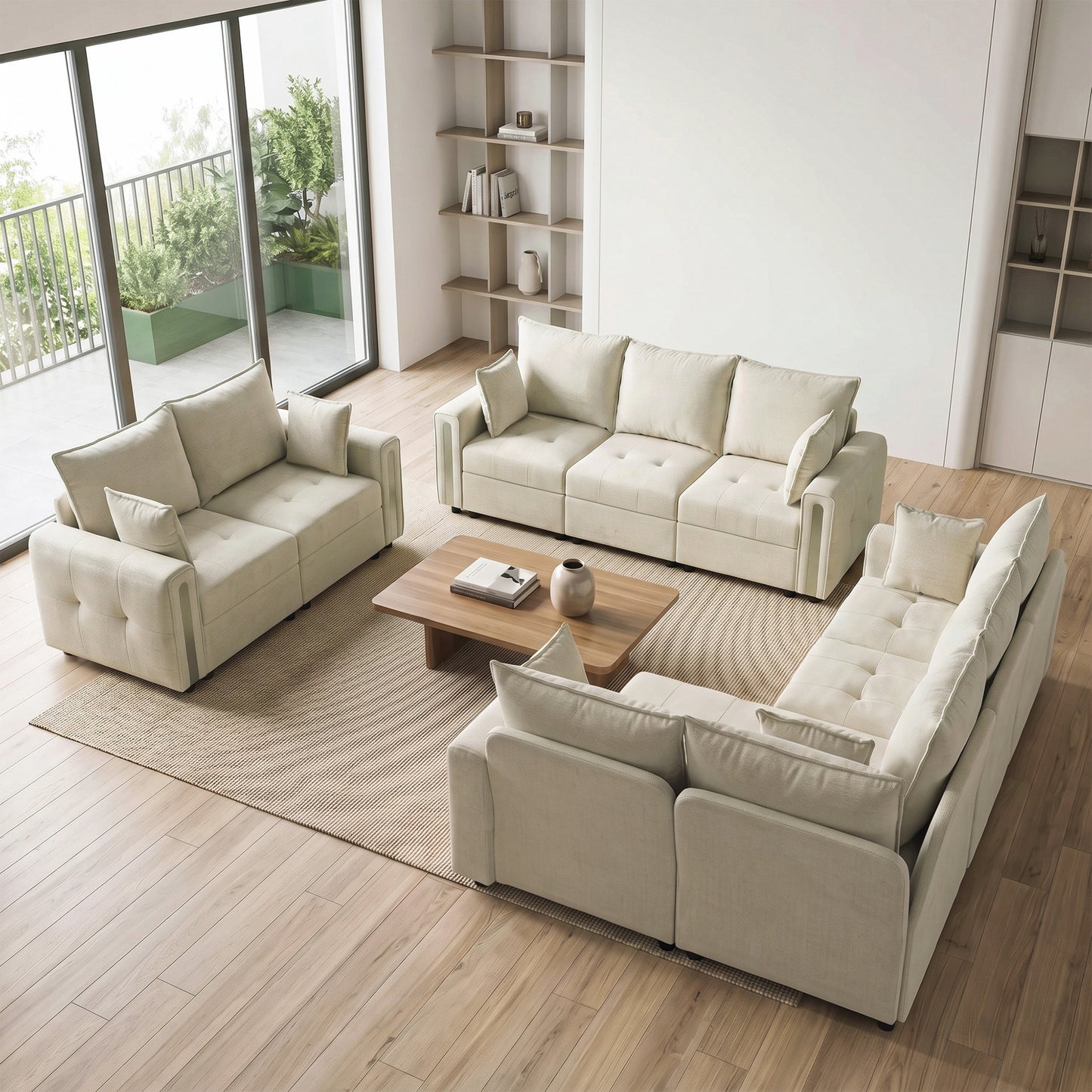 HOMCOM 228cm L Shaped Sofa with Lift-Up Storage, 3-Seater Sectional Sofa with Wide Deep Seat, Beige