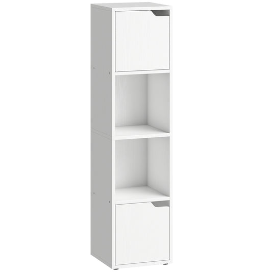 HOMCOM Narrow Bookcase, 4-Tier Bookshelf, Storage Cabinet with doors for Living Room, Bedroom, White