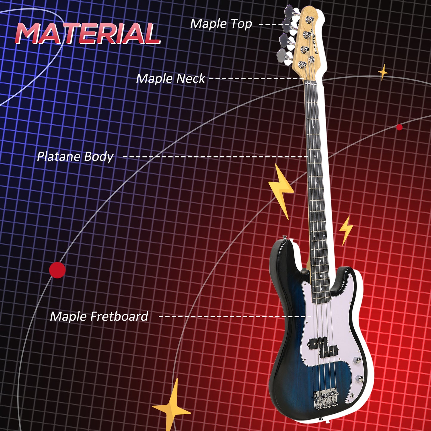 SPORTNOW 4 String Full Size Electric Bass Guitar for Beginners