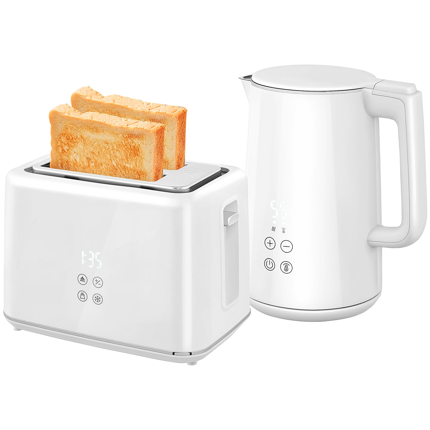 HOMCOM Kettle and Toaster Set, 1.5L 3000W Fast Boil Kettle with Insulation & 2 Slice Toaster
