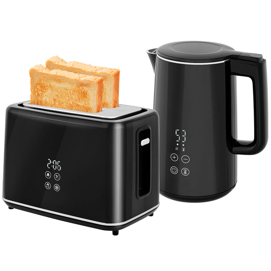 HOMCOM Kettle and Toaster Set, 1.5L 3000W Fast Boil Kettle with Insulation & 2 Slice Toaster Kitchen