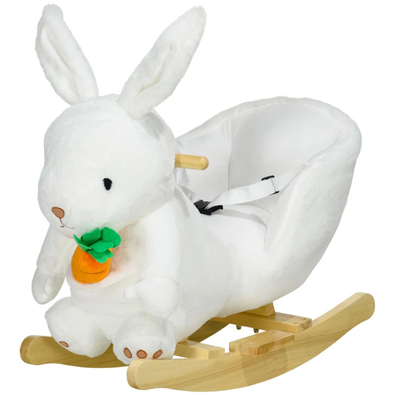 HOMCOM Kids Rabbit-Shaped Rocking Horse, with Safety Belt, Realistic Sounds, for Ages 18-36 Months - White