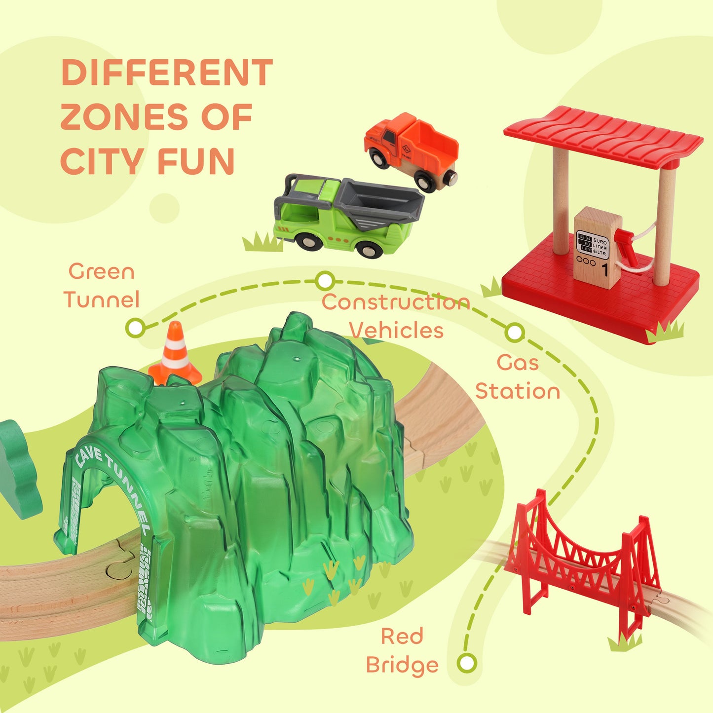 AIYAPLAY 91-Piece Wooden Train Set, Toy Train with Magnetic Crane, Sound Effects Track, for Kids Ages 3+