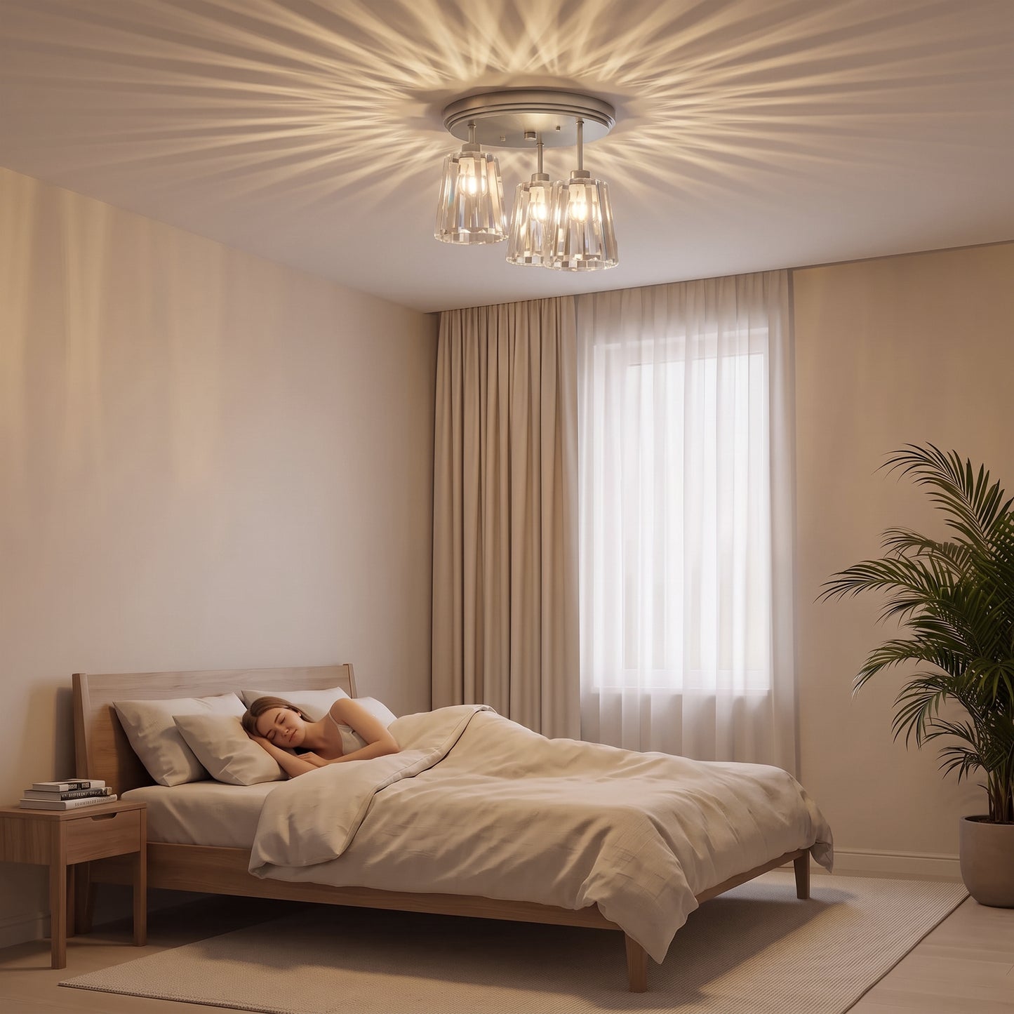 HOMCOM 3-Light Crystal Glass Ceiling Light, 40W, 3 E27 Sockets, Dual Mounting, Bulb Not Included, Silver