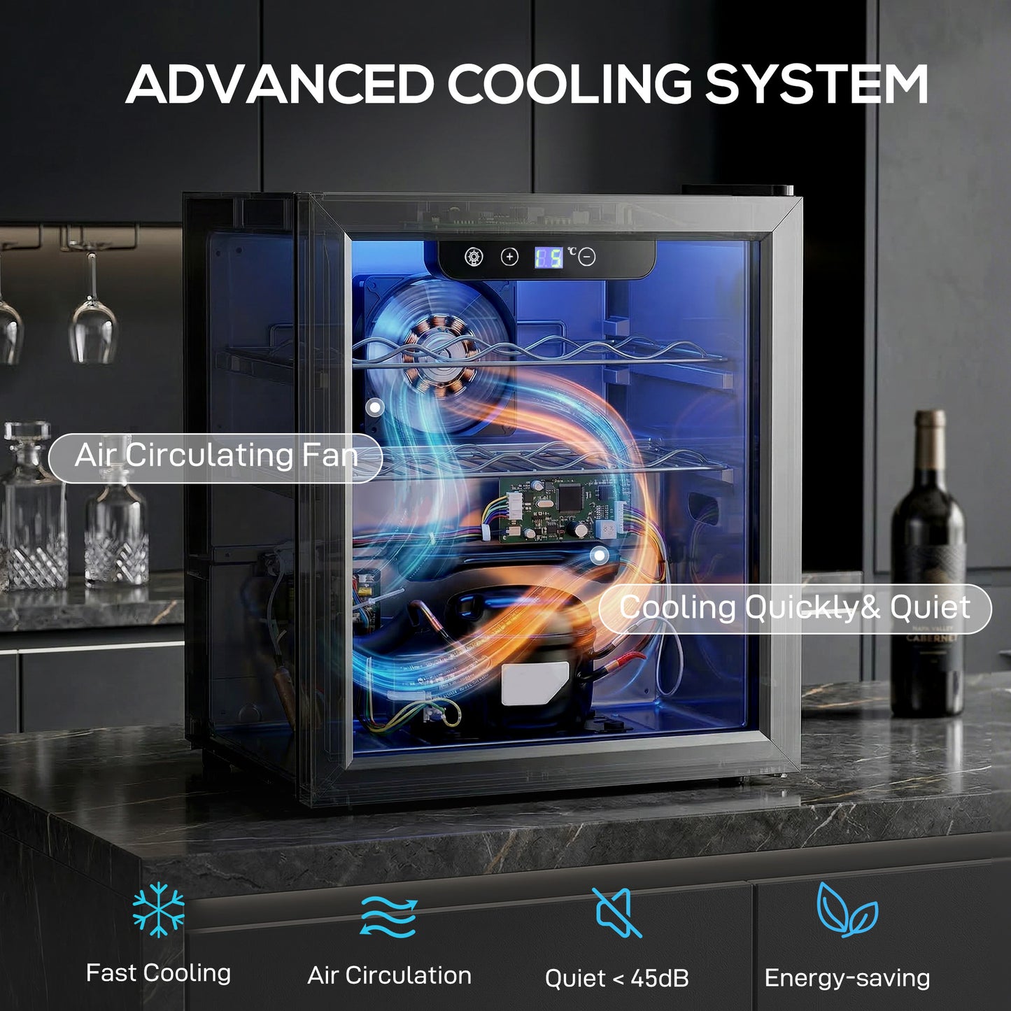 HOMCOM 12 Bottle Wine Cooler, 36 Litre Capacity, 4-16°C Under Counter Drinks Beer Wine Fridge with Glass Door, LED Light, Black