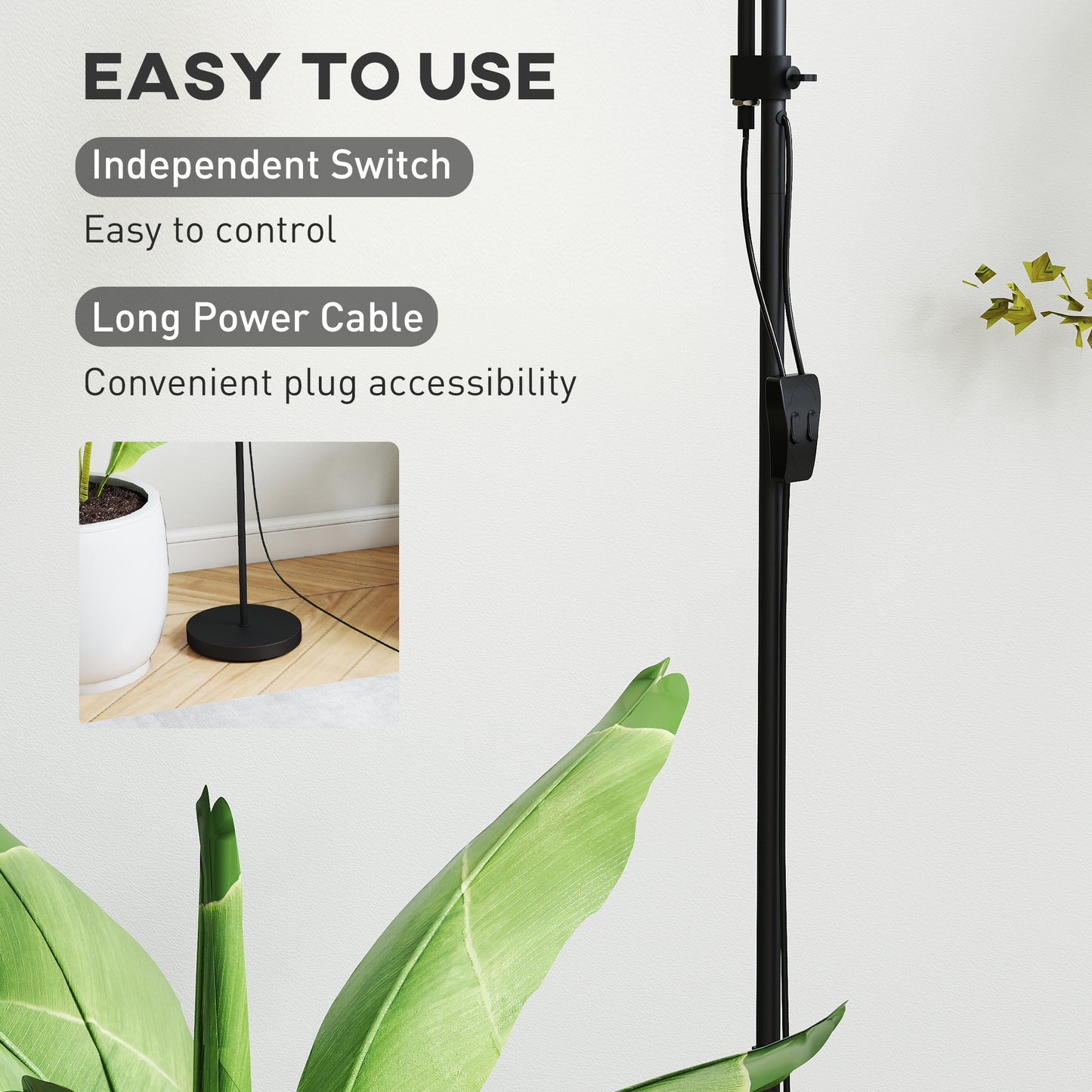HOMCOM LED Floor Lamp, 180cm Tall Standing with Mother and Child Uplighter, Adjustable Gooseneck, 3 Colour Temps, Black