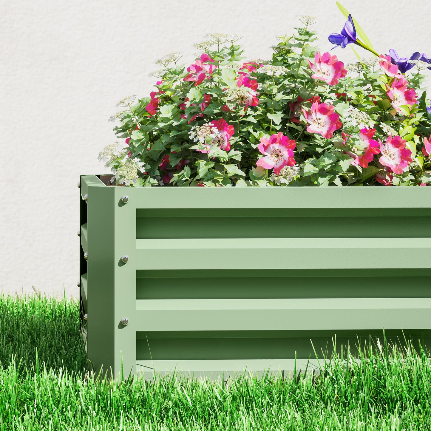 Outsunny Raised Beds for Garden, Galvanised Outdoor Planters, for Herbs and Vegetables, Use for Patio, Garden, Balcony, Green